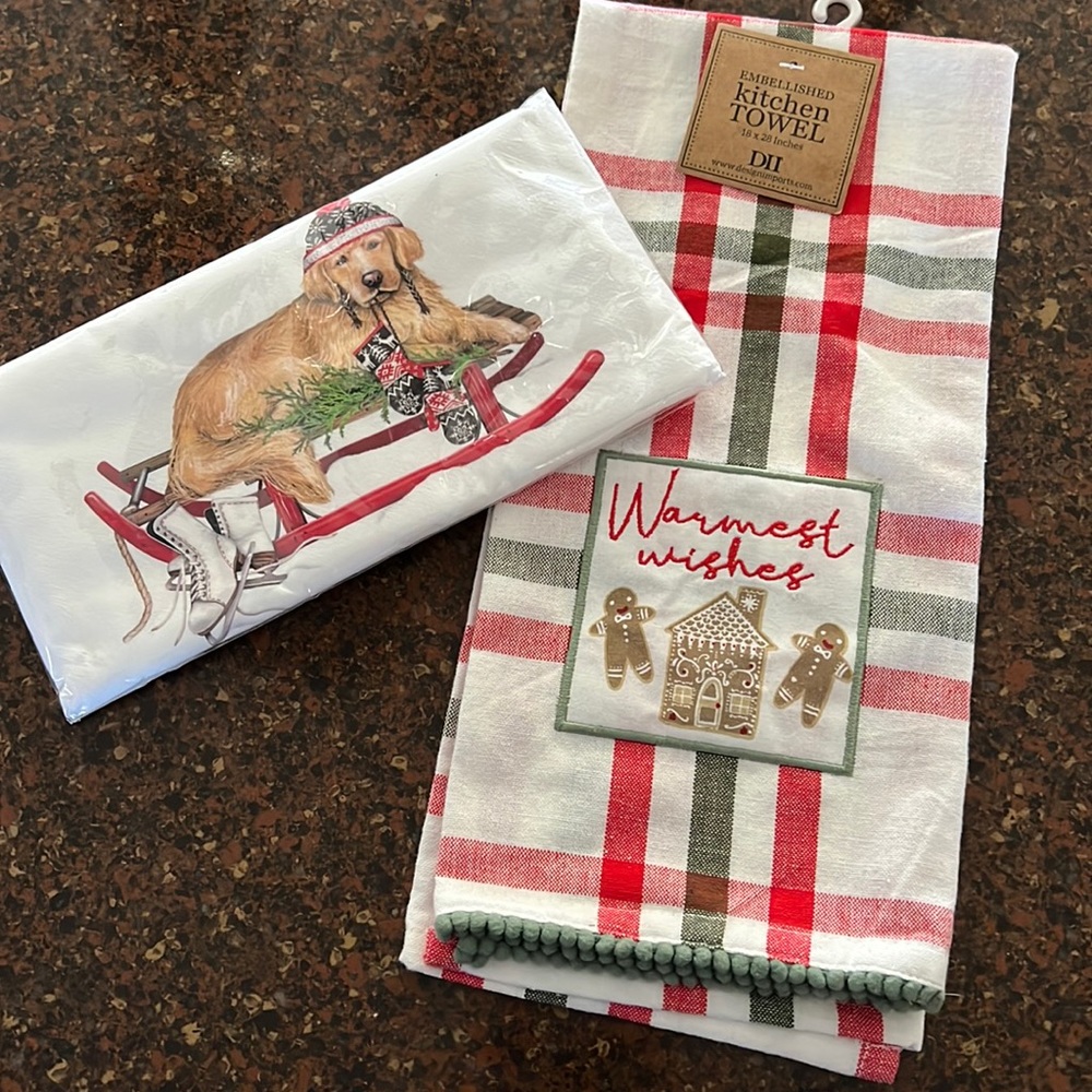 2 holiday kitchen towels
